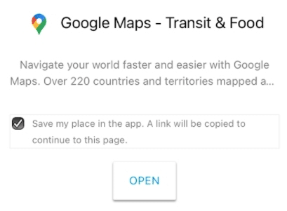 Googleマップで表示された「Save my place in the app.」