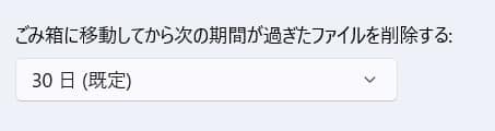 「 ゴミ箱に移動してから次の期間が過ぎたファイルを削除する 」の窓